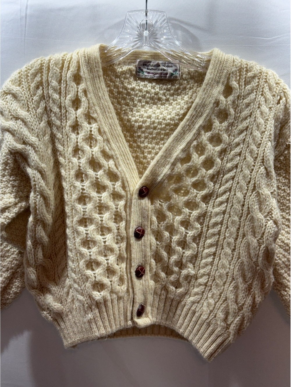 Vintage Highland Home Industries Scotland Cable Knit Cardigan Cream Size 5/6